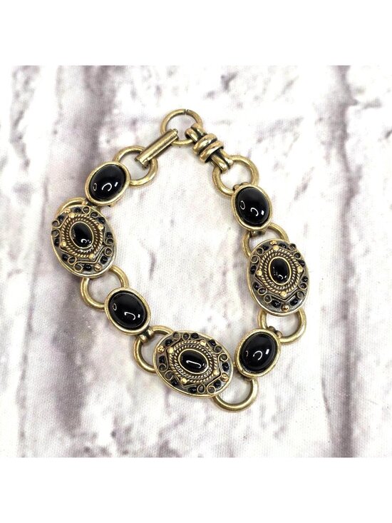 Michal Nolan Jewelry - Vintage Michal Golan New York Designer Handmade Bracelet Black Onyx 7.5" Gold To